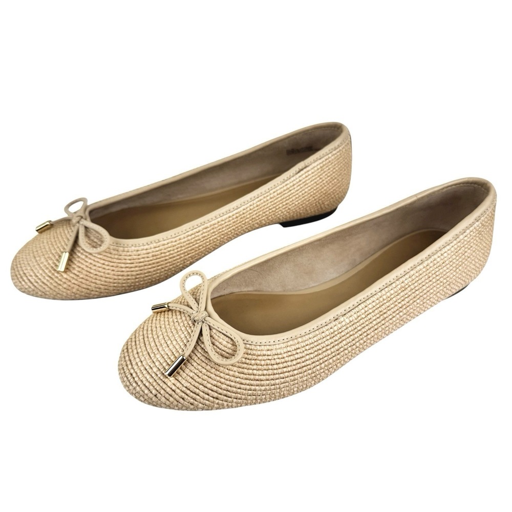 Talbots Olympia Raffia Ballet Flat Women 8.5 Nude Academia Bow Preppy Old Money